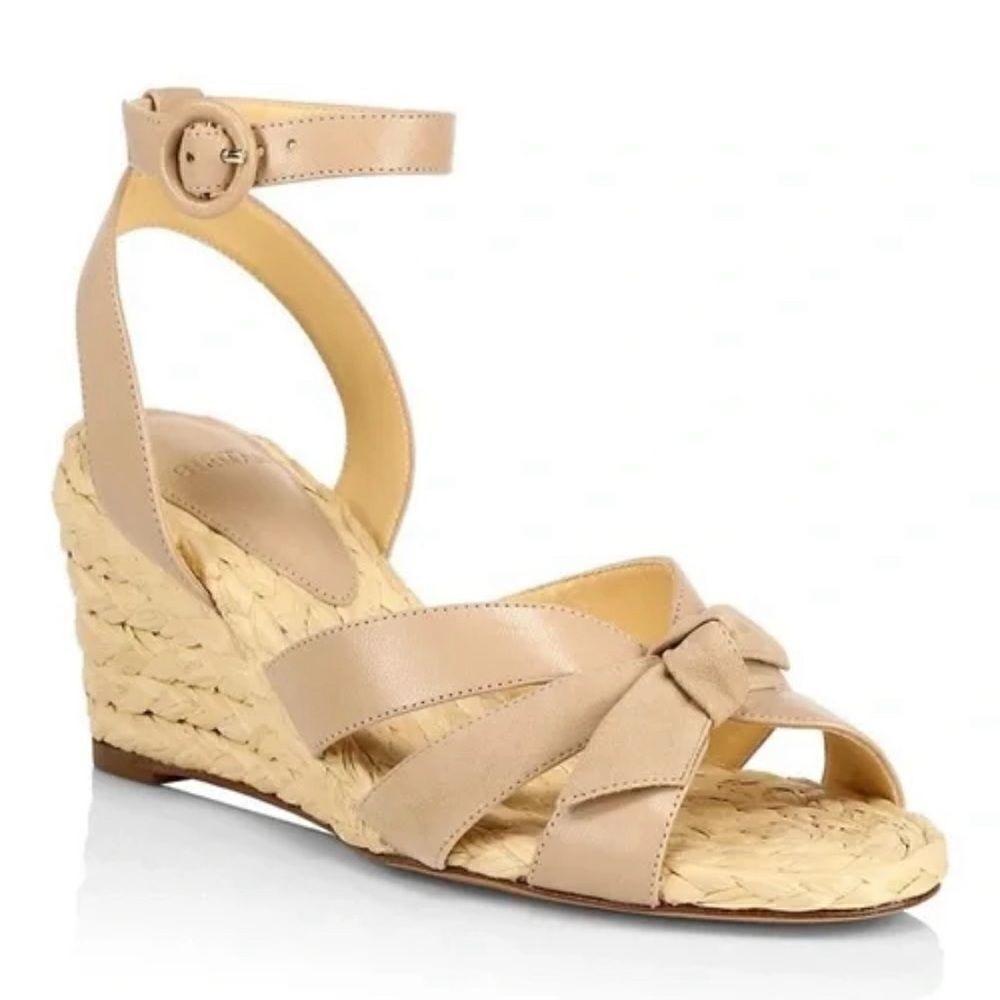 Alexandre Birman Nude Suelita Raffia Leather Wedge - size 38.5 VGUC